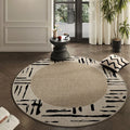 Abstract Border Beige Round Rug