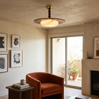 Alabaster and Walnut Ceiling Light