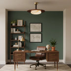 Alabaster and Walnut Ceiling Light
