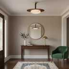 Alabaster and Walnut Ceiling Light