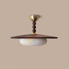 Alabaster and Walnut Ceiling Light