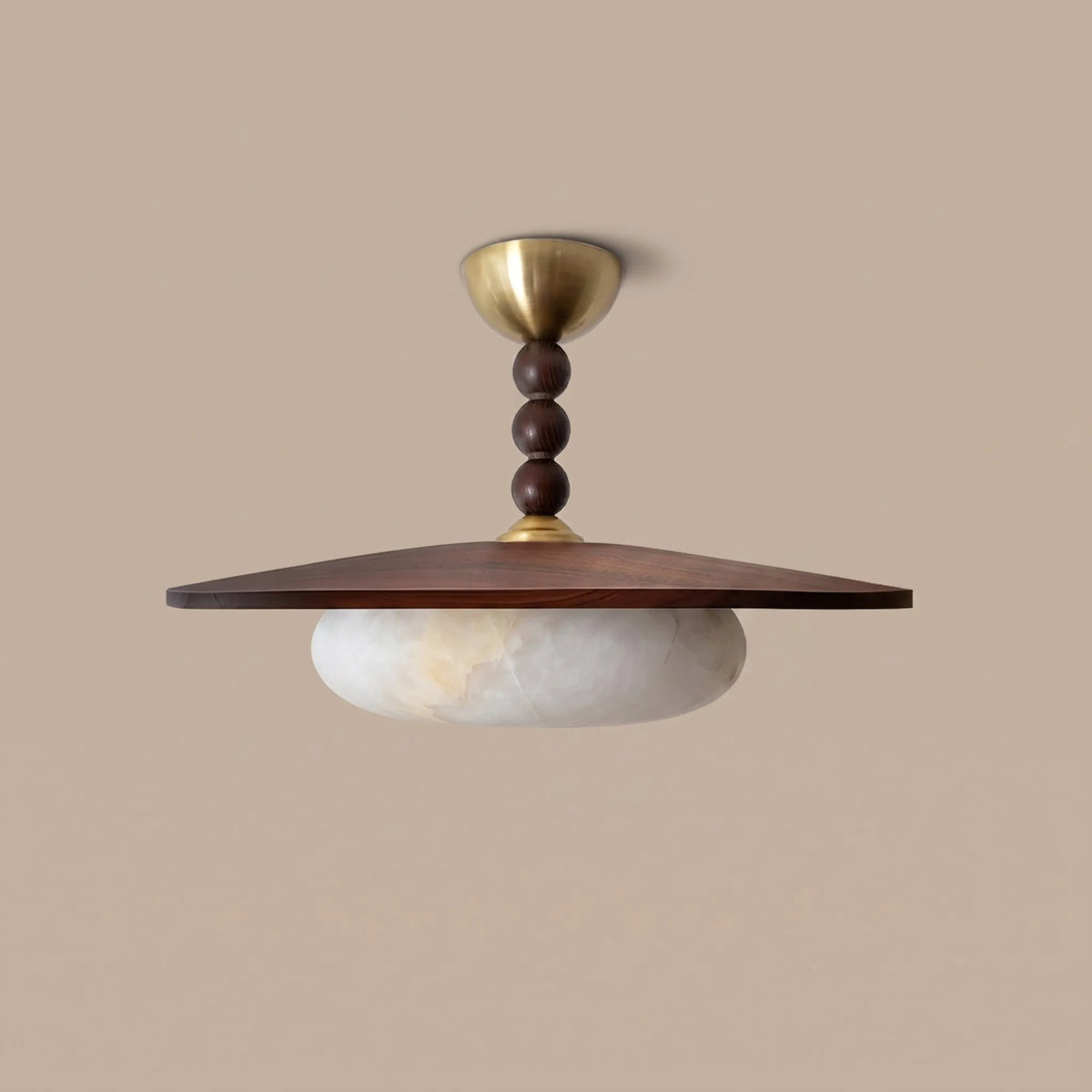 Alabaster and Walnut Ceiling Light