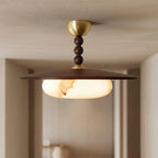 Alabaster and Walnut Ceiling Light