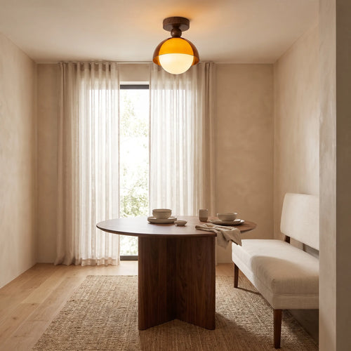 Amber Dome Walnut Ceiling Light