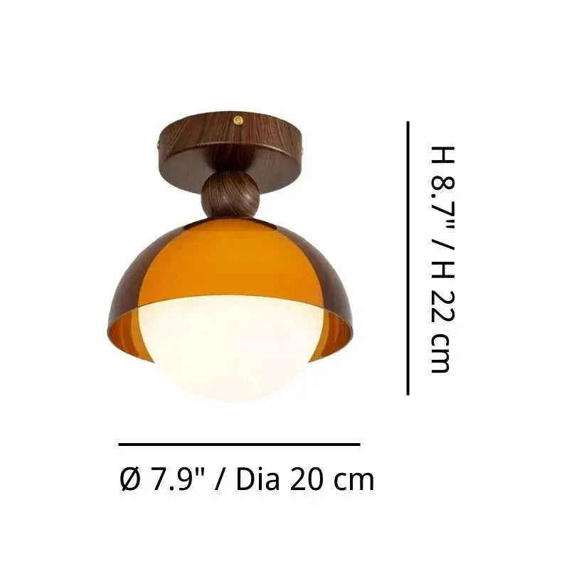 Amber Dome Walnut Ceiling Light