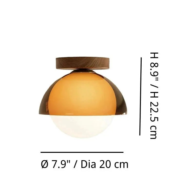 Amber Dome Walnut Ceiling Light
