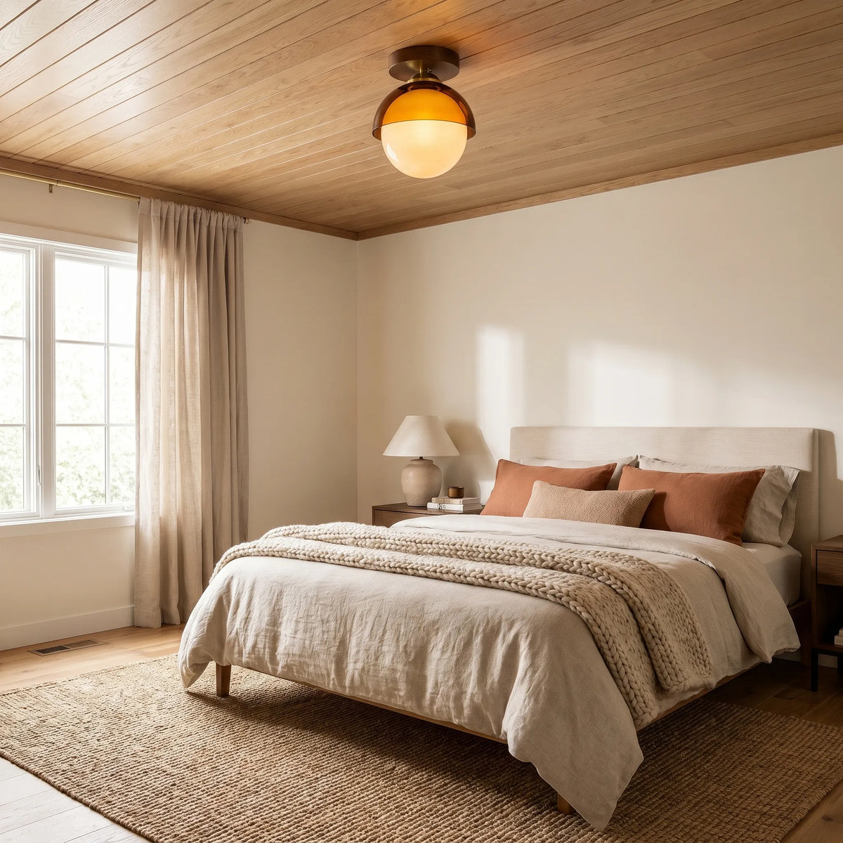 Amber Dome Walnut Ceiling Light