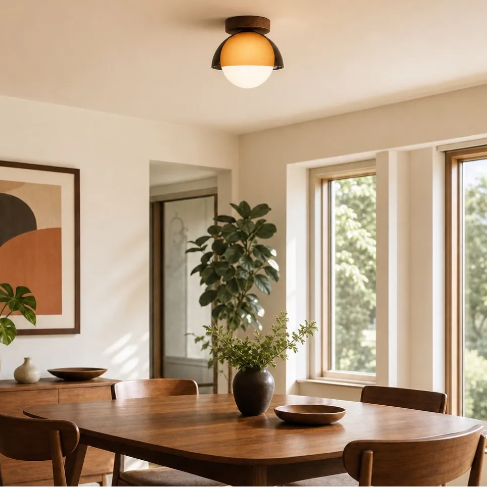 Amber Dome Walnut Ceiling Light