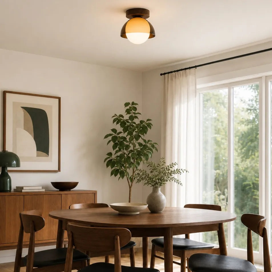 Amber Dome Walnut Ceiling Light