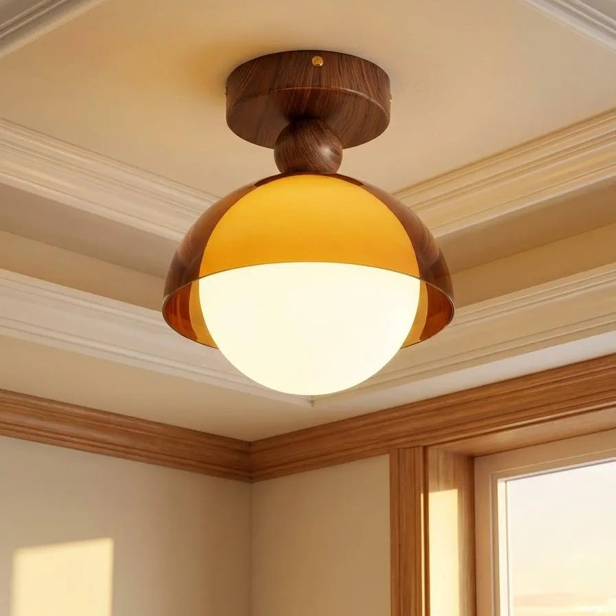 Amber Dome Walnut Ceiling Light