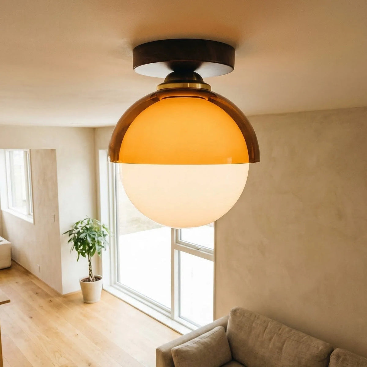Amber Dome Walnut Ceiling Light