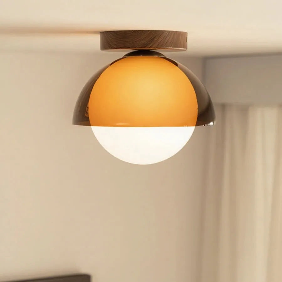 Amber Dome Walnut Ceiling Light