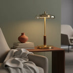 Amber Glass Brass Walnut Lamp