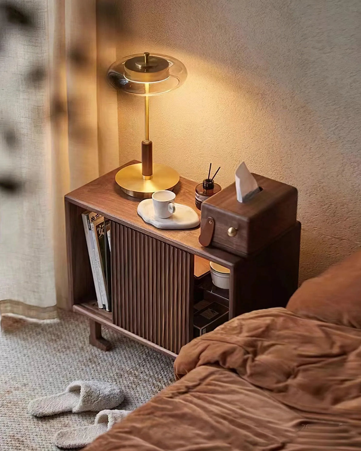 Amber Glass Brass Walnut Lamp