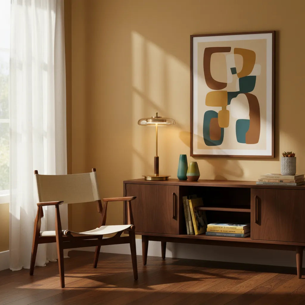 Amber Glass Brass Walnut Lamp