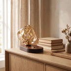Amber Glass Oak Base Lamp