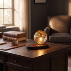 Amber Glass Oak Base Lamp