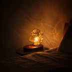Amber Glass Oak Base Lamp