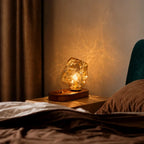 Amber Glass Oak Base Lamp