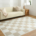 Beige Checkered Washable Rug