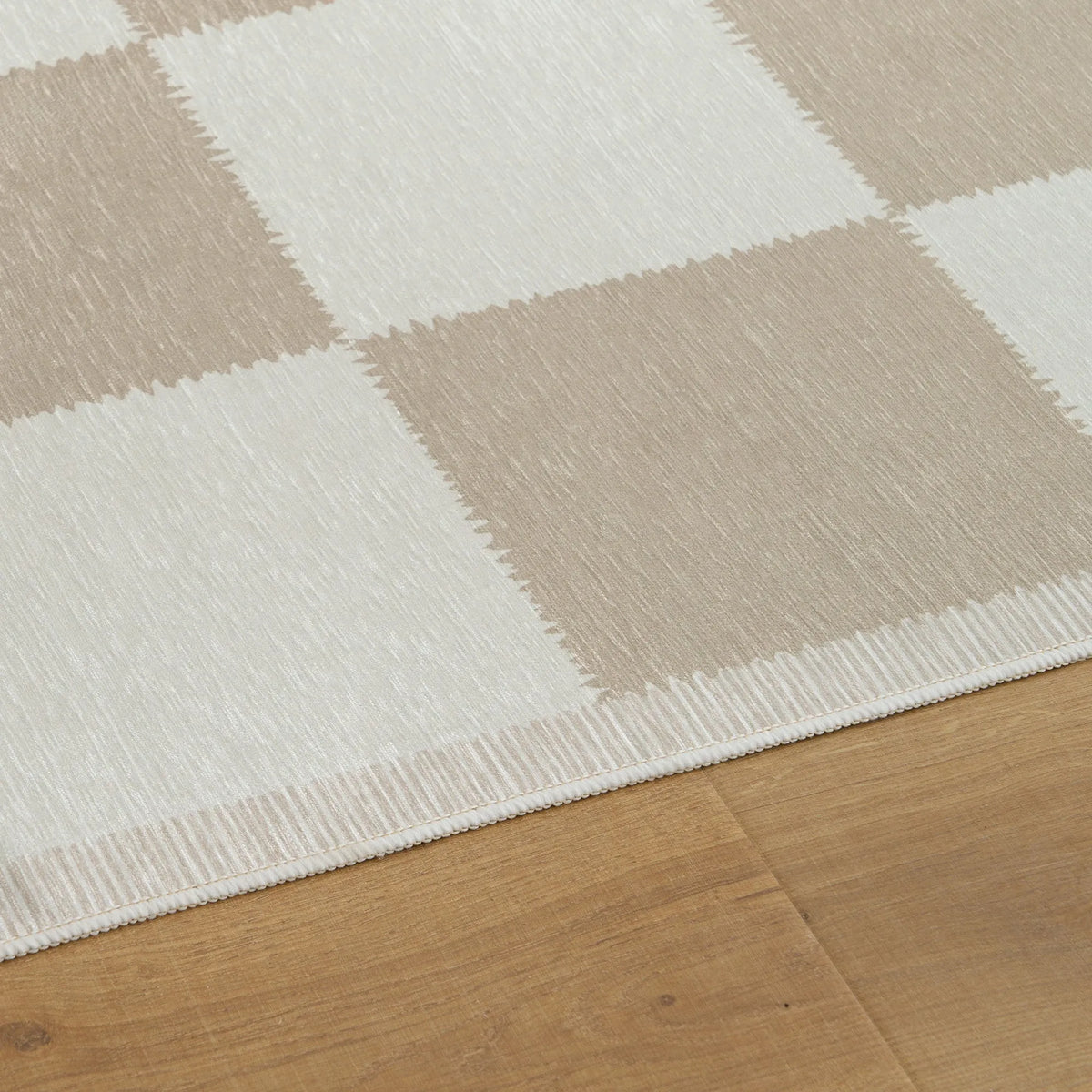Beige Checkered Washable Rug