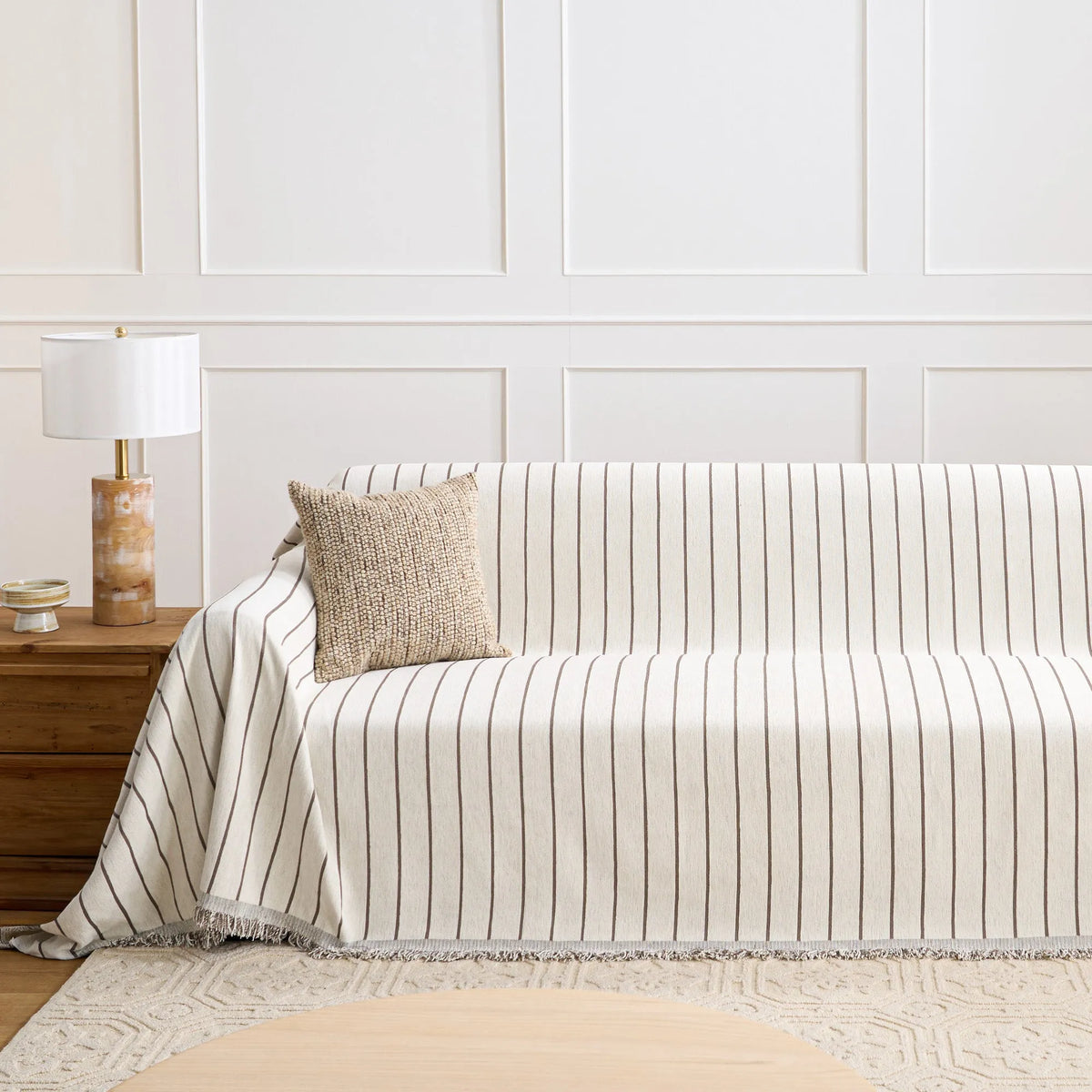 Black Linear Chenille Sofa Cover