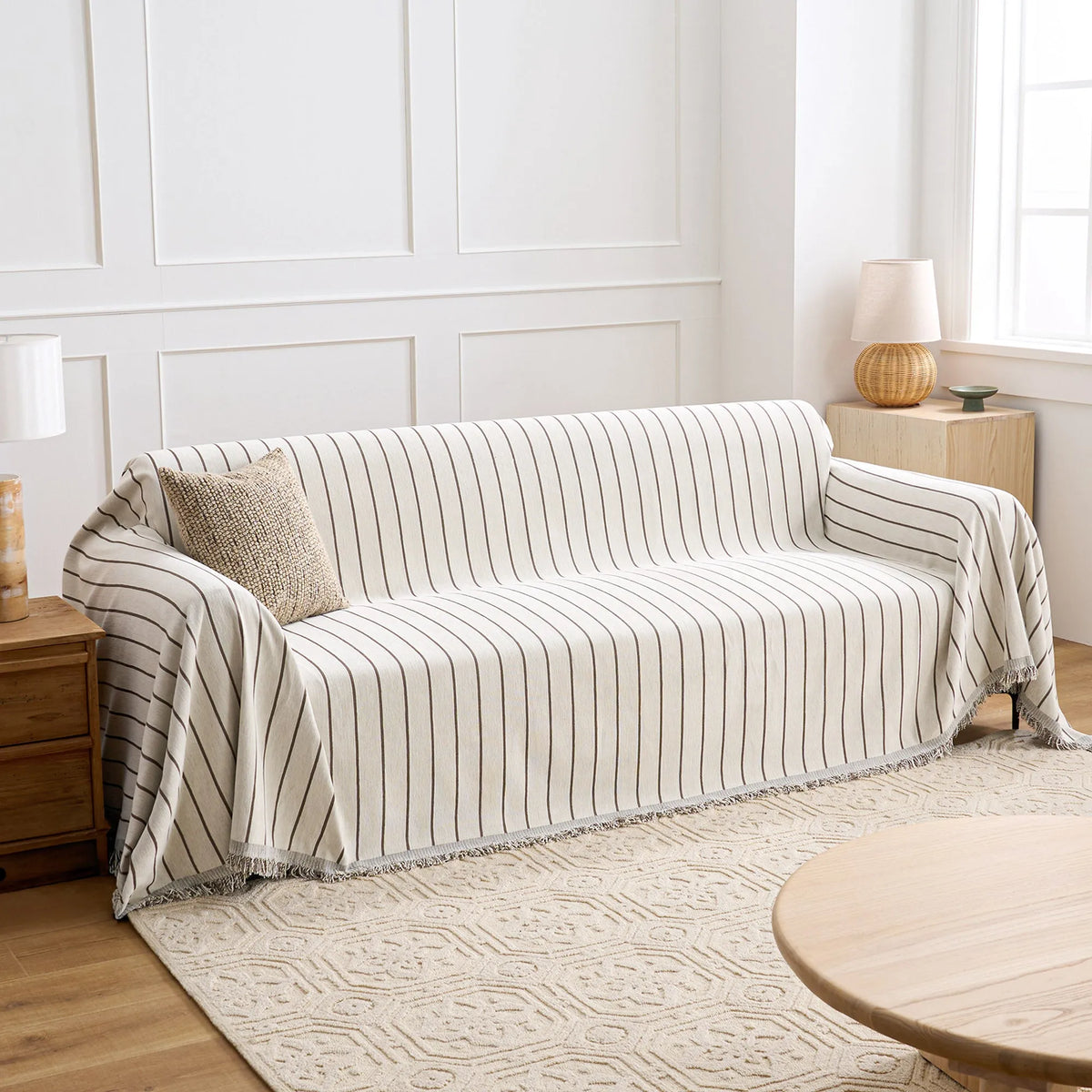 Black Linear Chenille Sofa Cover
