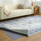 Blue Floral Border Washable Rug