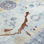 Blue Floral Border Washable Rug