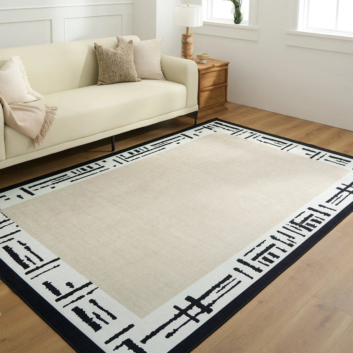 Bordered Abstract Washable Rug