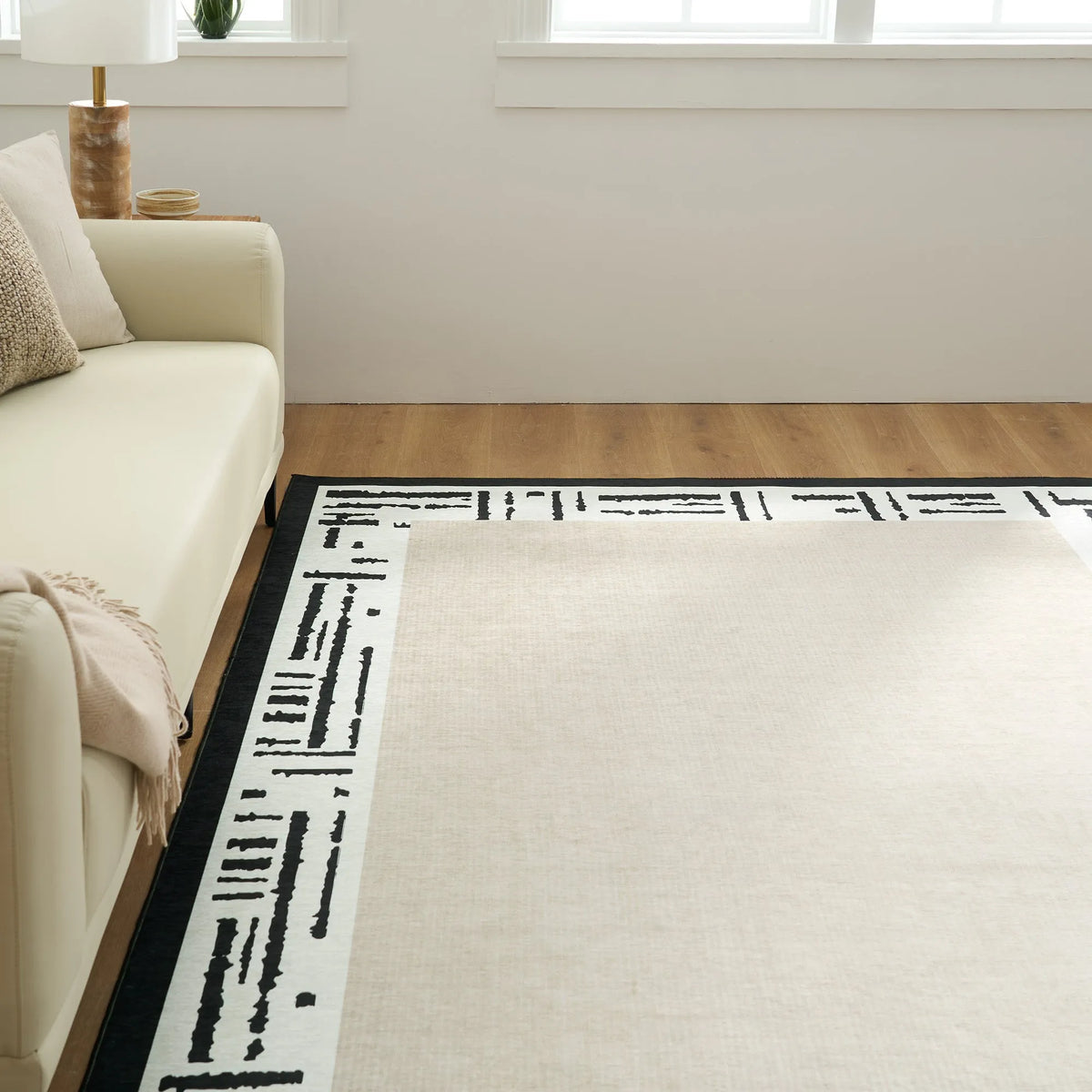 Bordered Abstract Washable Rug
