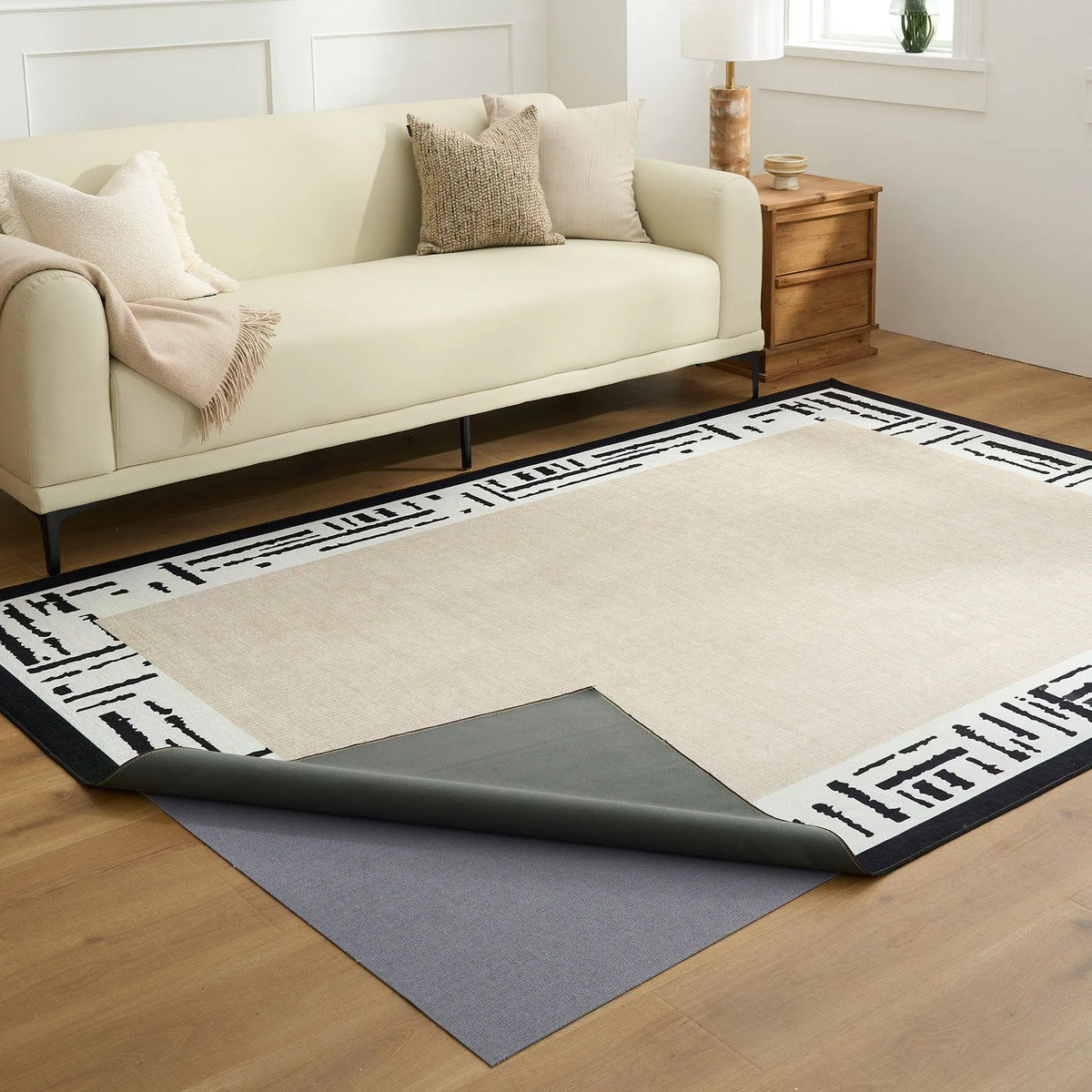 Bordered Abstract Washable Rug