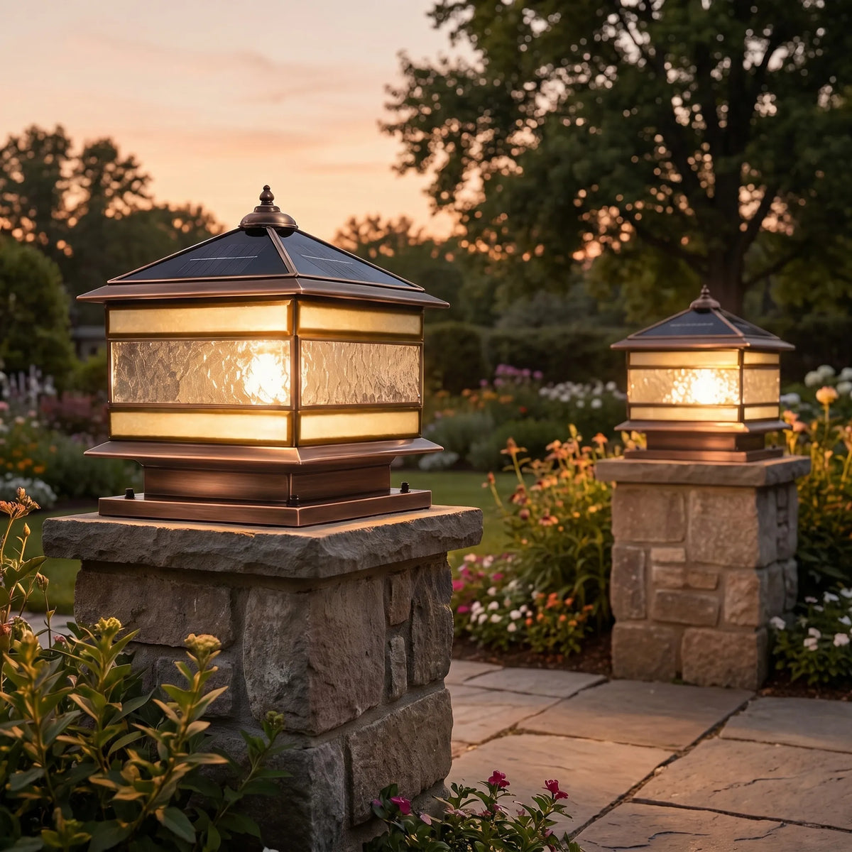 Brass Lantern Fence Post Light