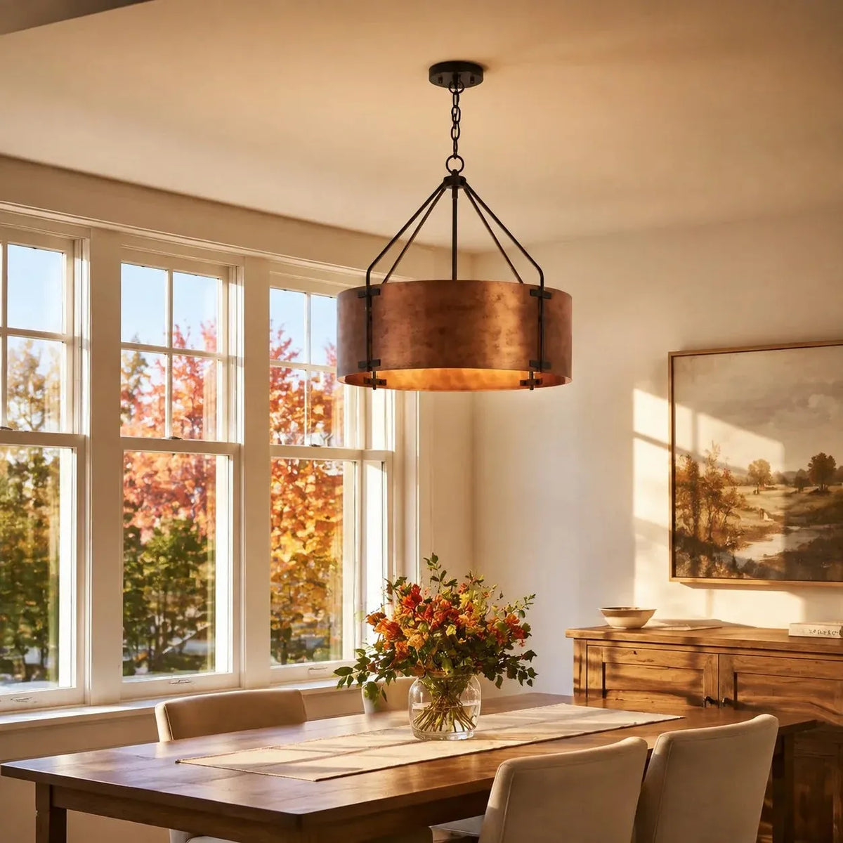 Bronze Cage Drum Pendant Light
