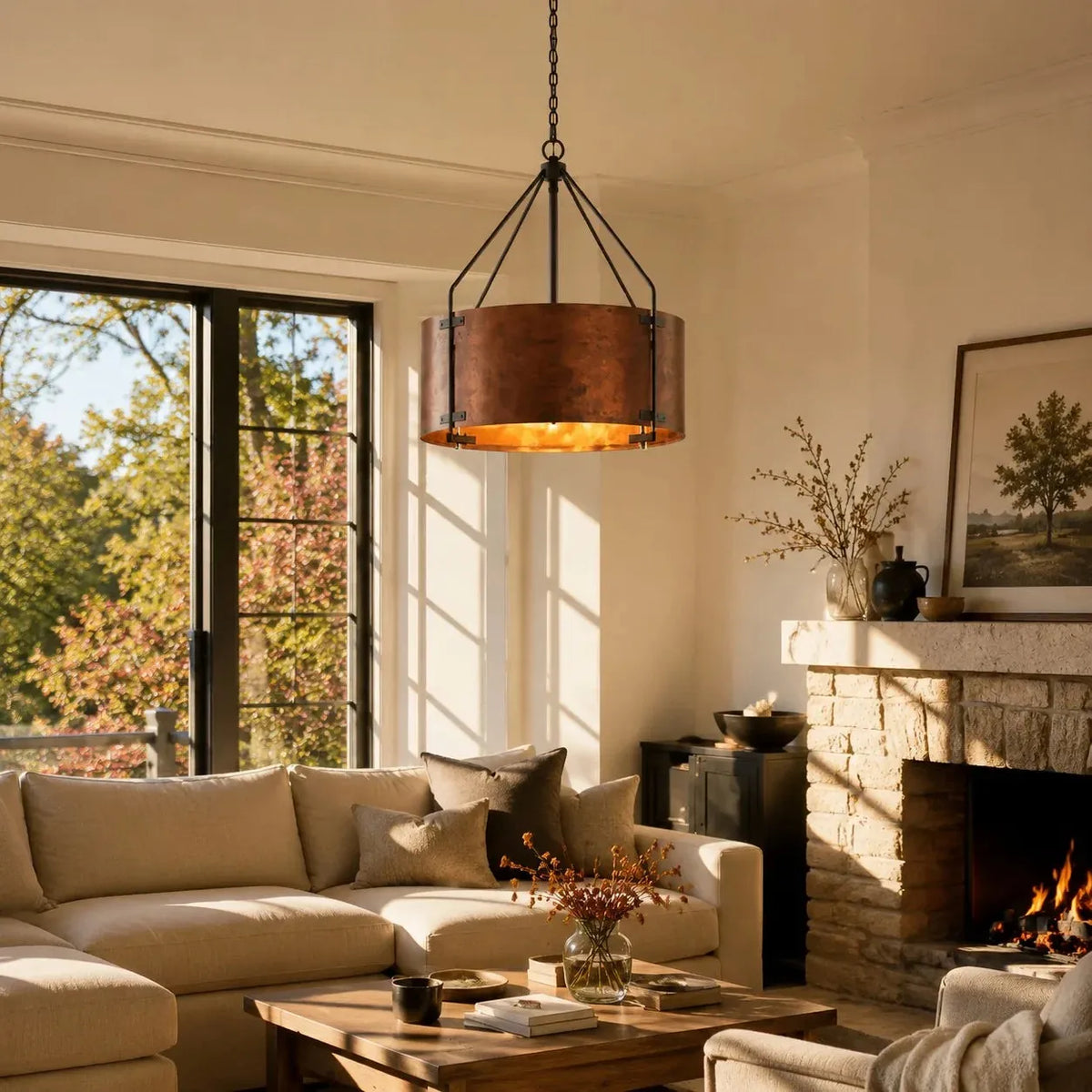 Bronze Cage Drum Pendant Light