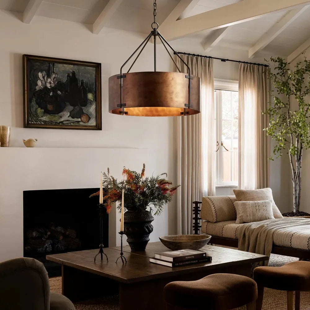 Bronze Cage Drum Pendant Light