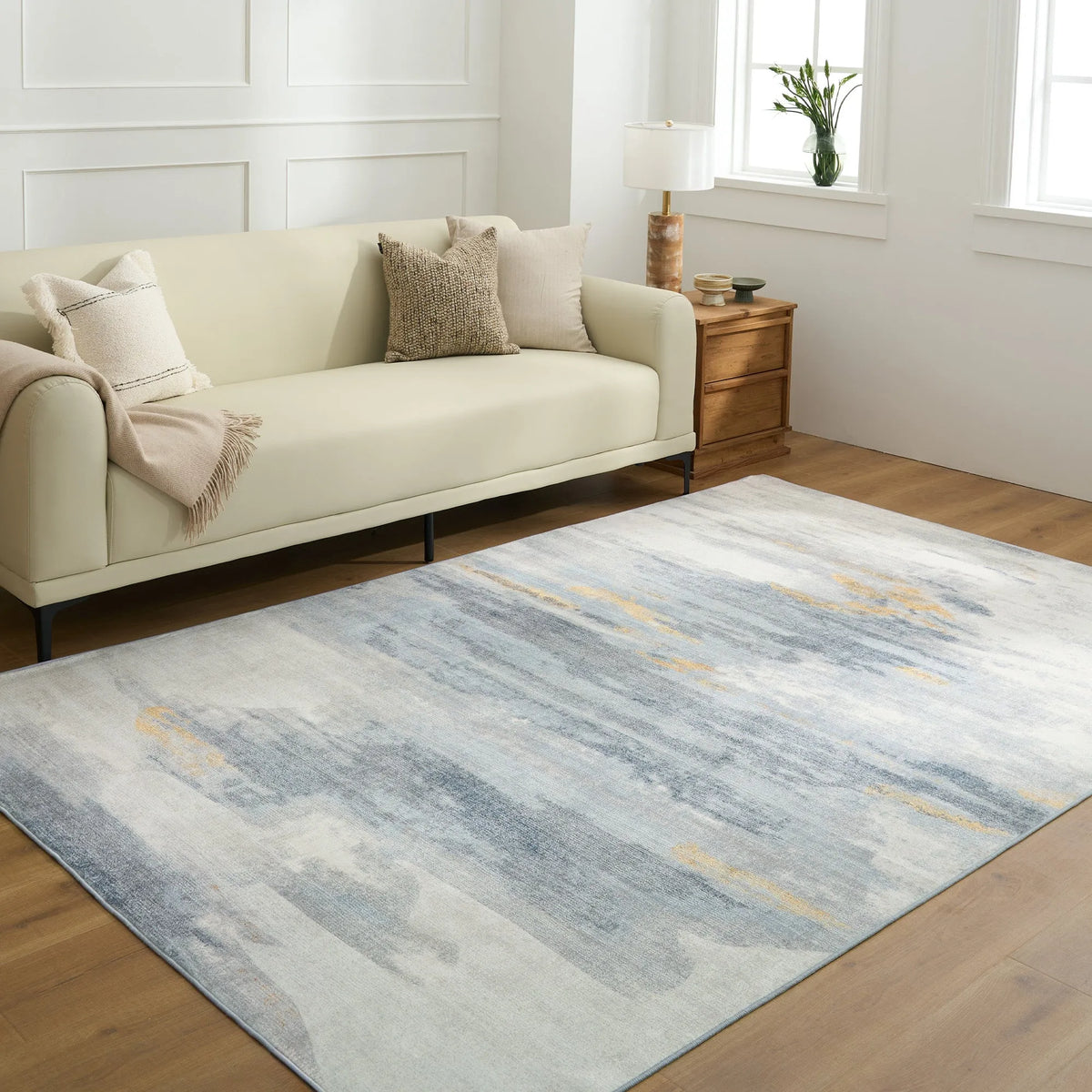 Brushed Neutral Abstract Washable Rug