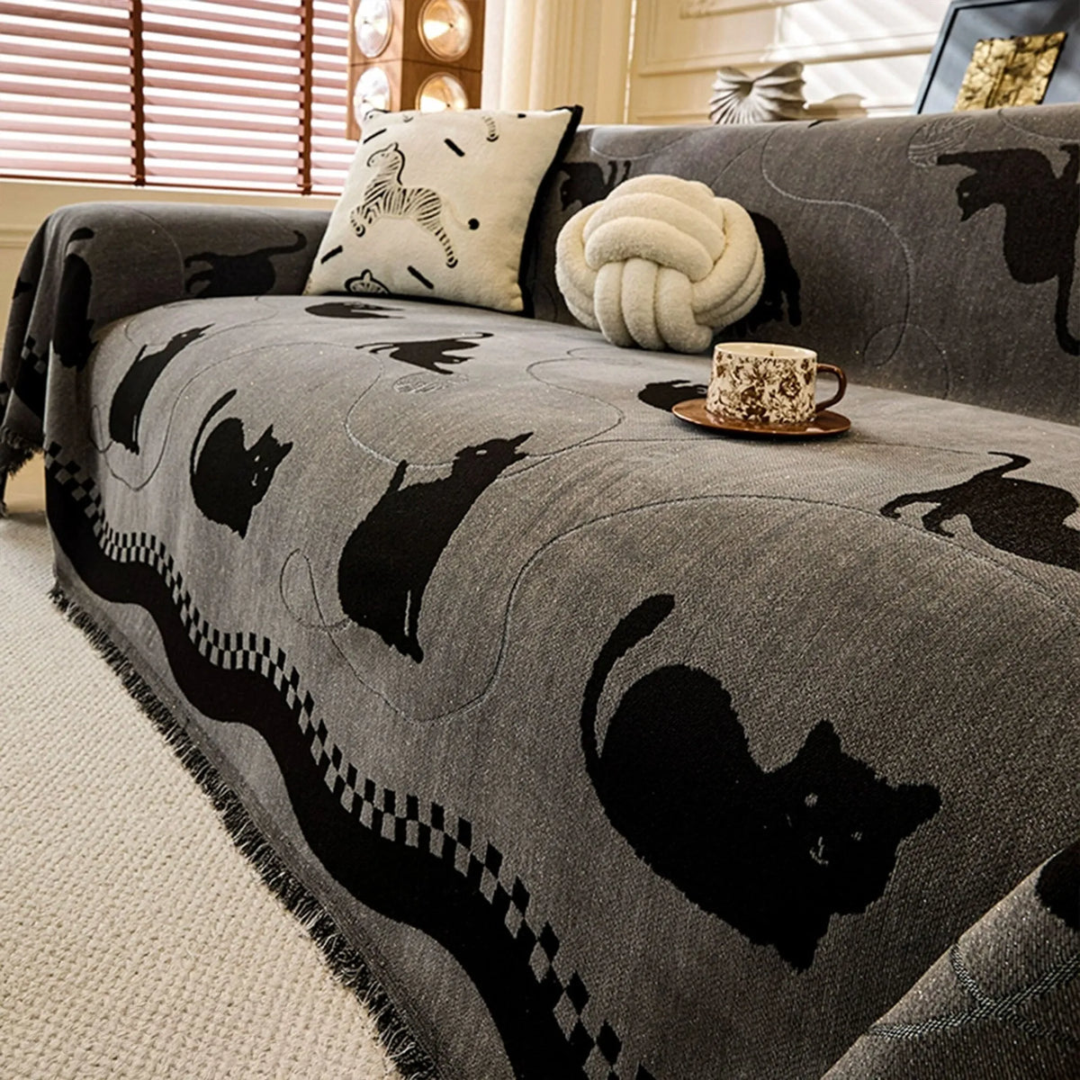 Cat Print Chenille Sofa Cover