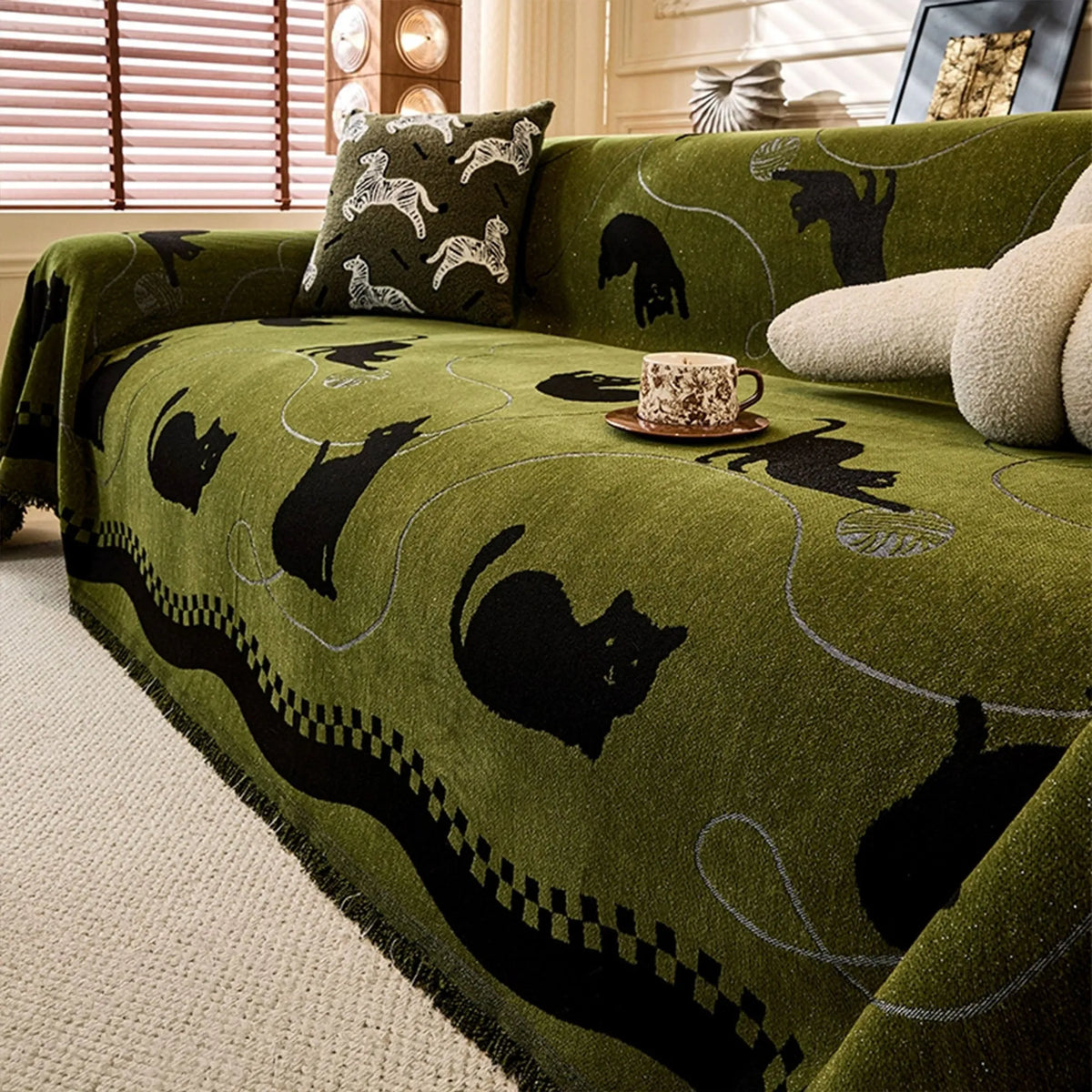 Cat Print Chenille Sofa Cover
