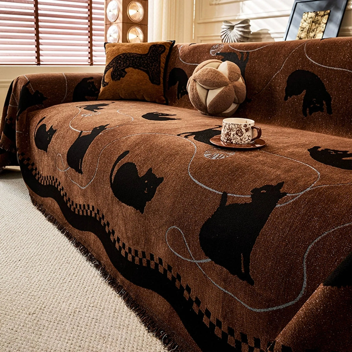 Cat Print Chenille Sofa Cover