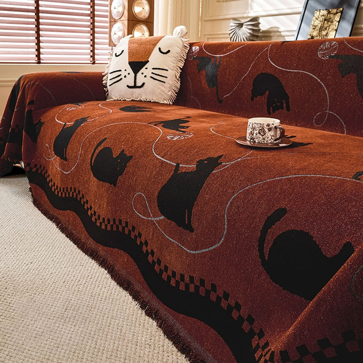 Cat Print Chenille Sofa Cover