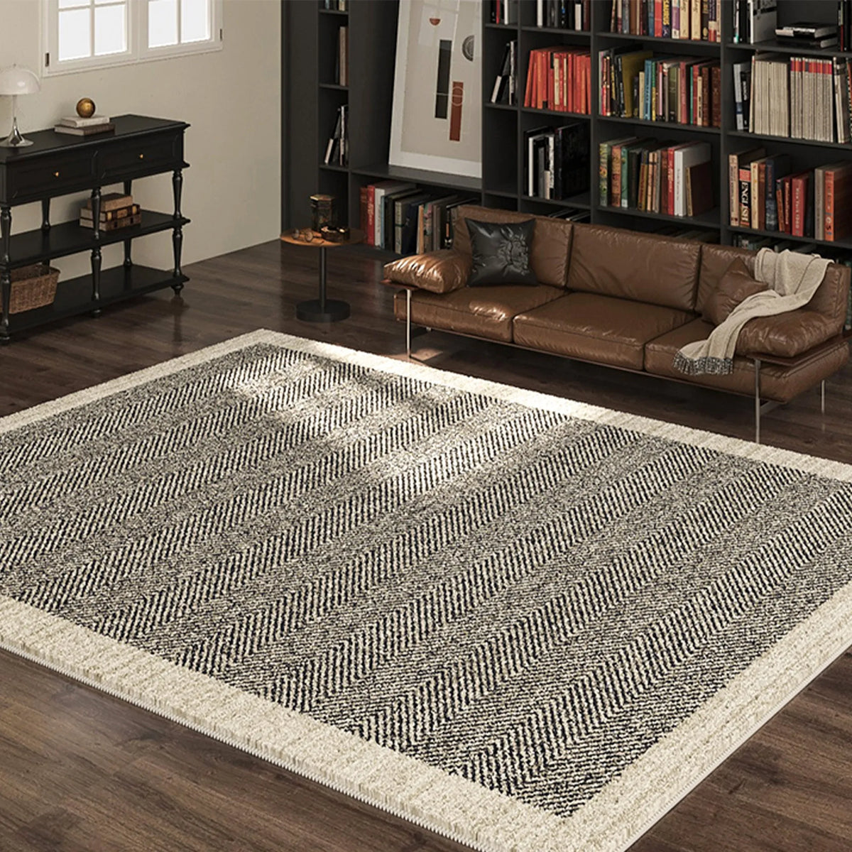 Charcoal Herringbone Large Area Rug