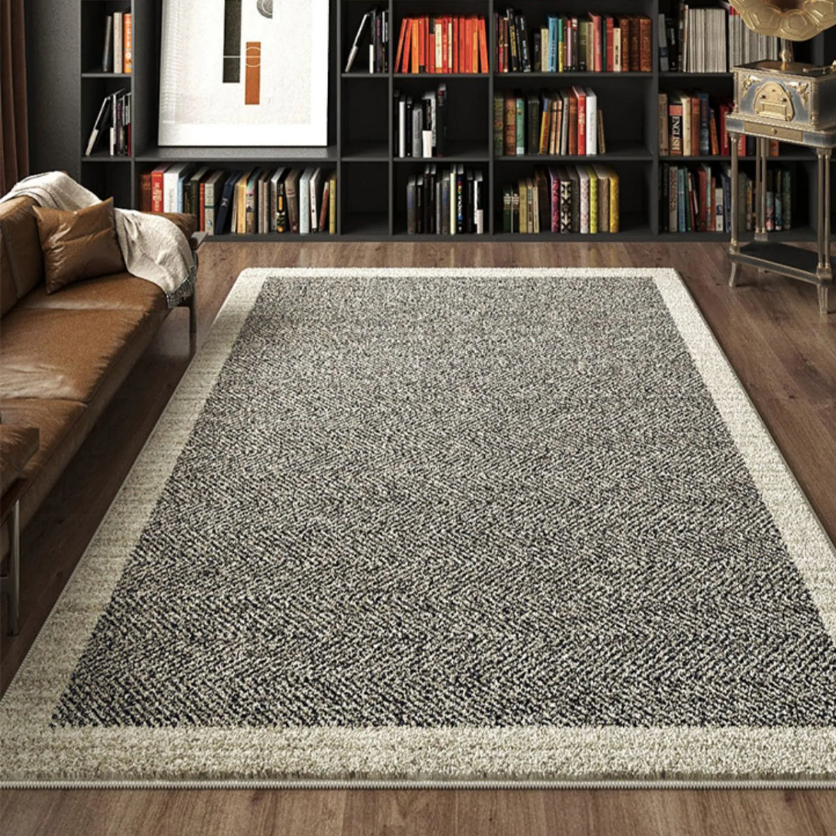 Charcoal Herringbone Large Area Rug
