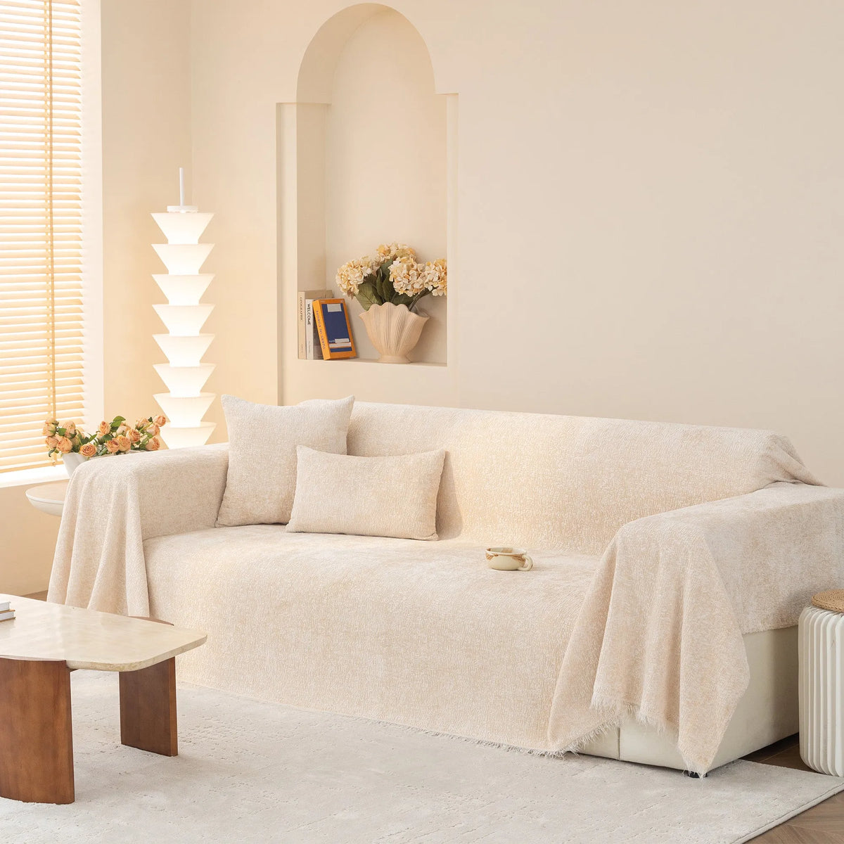 Coconut Cream Patterned Sofa Throw