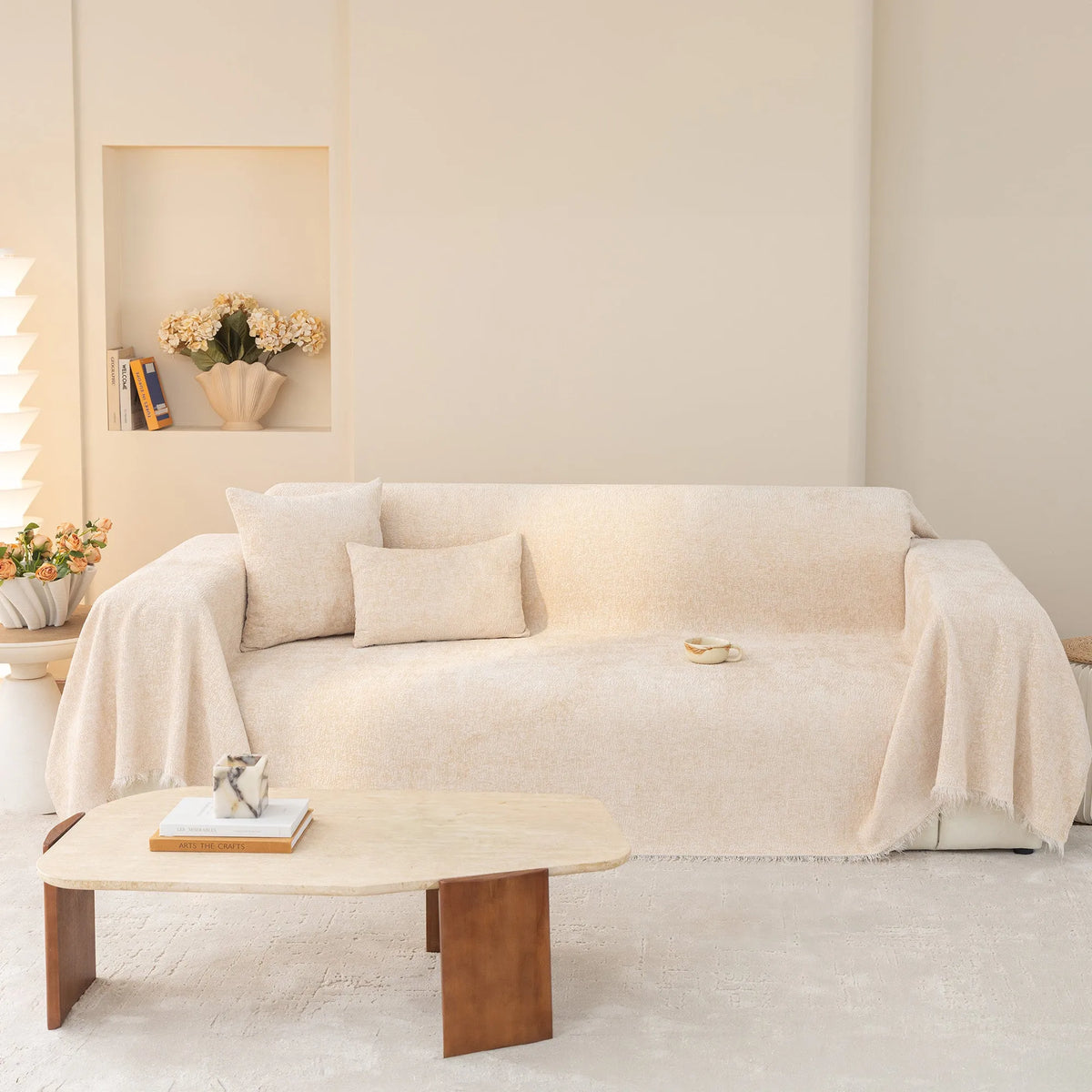 Coconut Cream Patterned Sofa Throw
