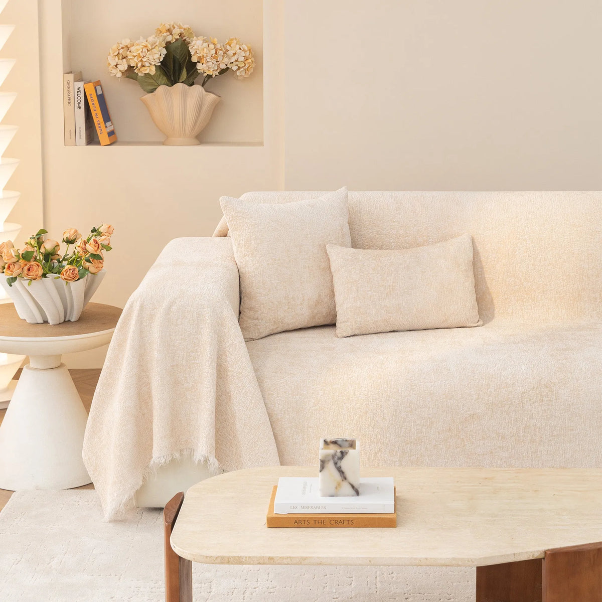 Coconut Cream Patterned Sofa Throw
