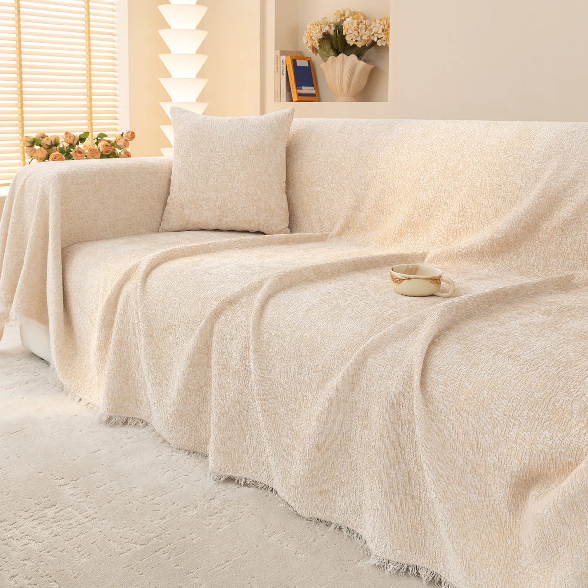 Coconut Cream Patterned Sofa Throw