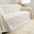 Cream Dashed Line Jacquard Sofa Cover
