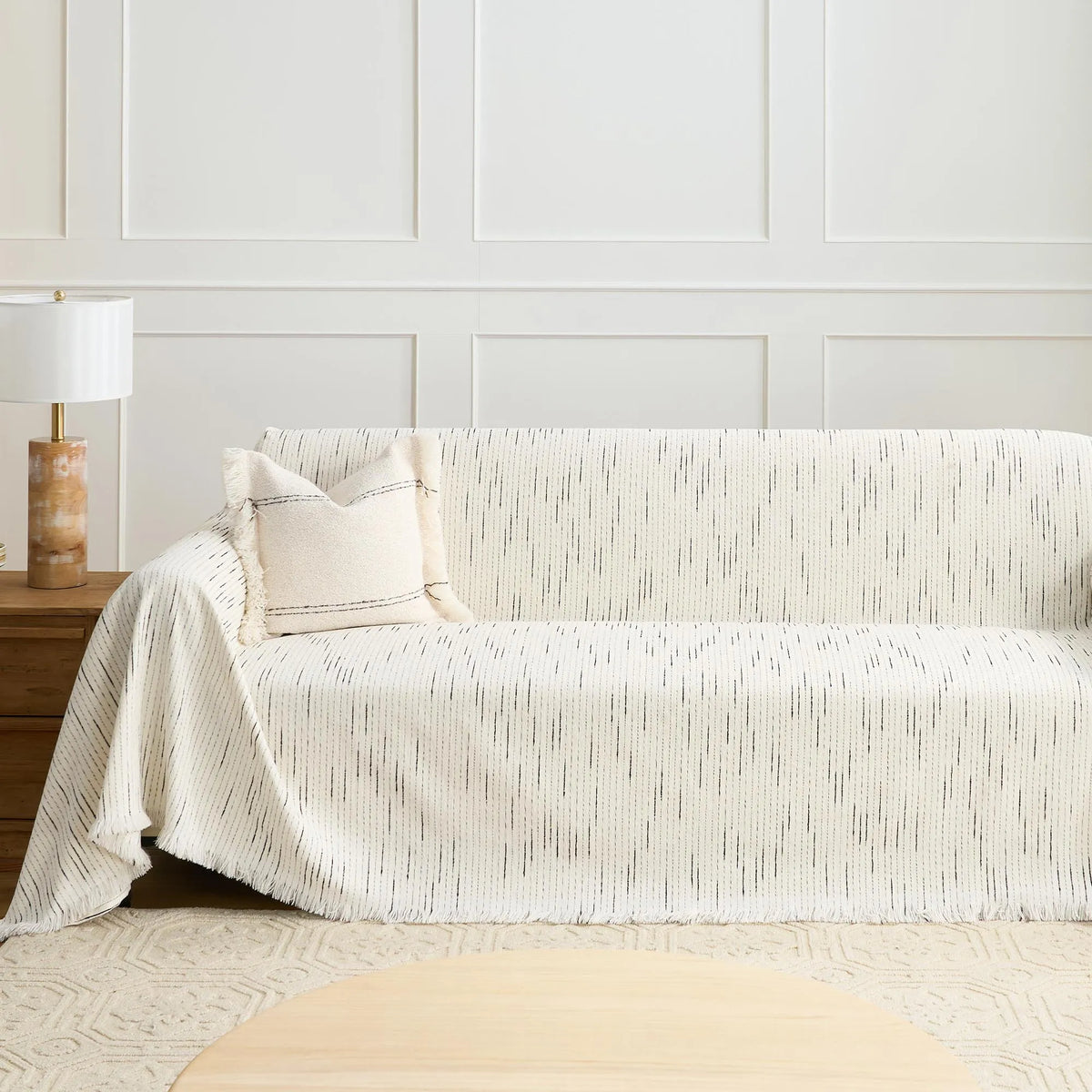 Cream Dashed Line Jacquard Sofa Cover