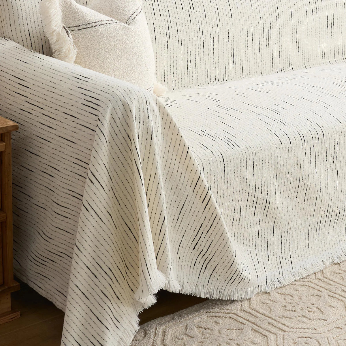 Cream Dashed Line Jacquard Sofa Cover
